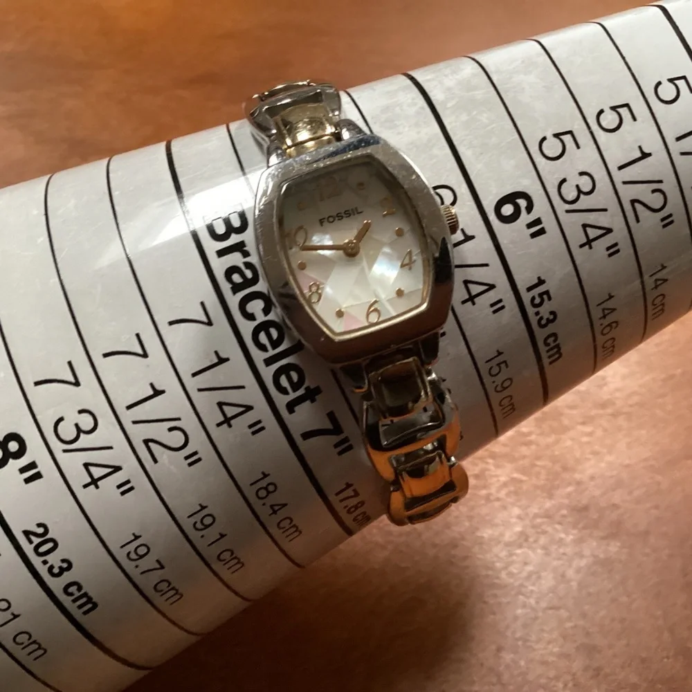 Fossil Women’s Watch ES 1427 MOP Mosaic Silver Gold-tone 20 mm